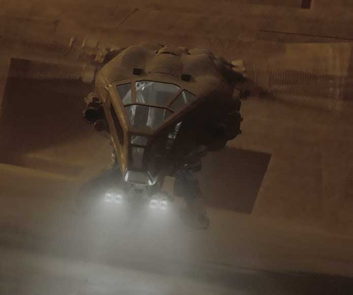 Armure robotique volant dans les airs.